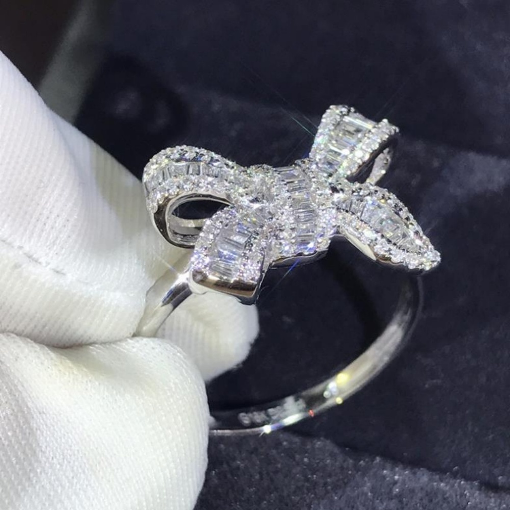 *NEW 925 Sterling Silver Diamond Baguette Bow Ring - Picture 6 of 8